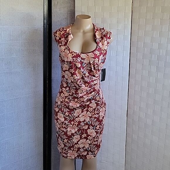 BRAND NEW STELLA & JULIE FLORAL PRINT DESIGN MULTI-COLOR SLEEVELESS SHEATH DRESS - Picture 3 of 10